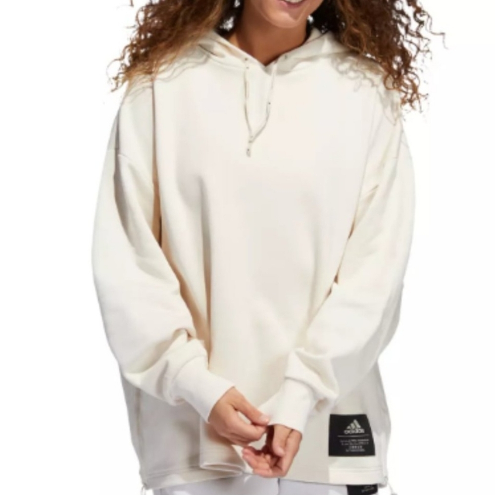 Adidas Cinch Oversized Pullover Hoodie Wonder White Beige Size M (H22)